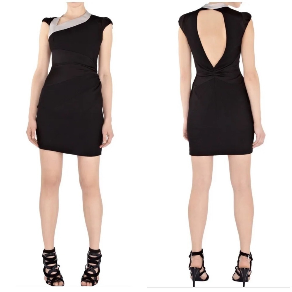 KAREN MILLEN Women's Evening Party Cocktail Dress Open Back Black Gray Sz 4